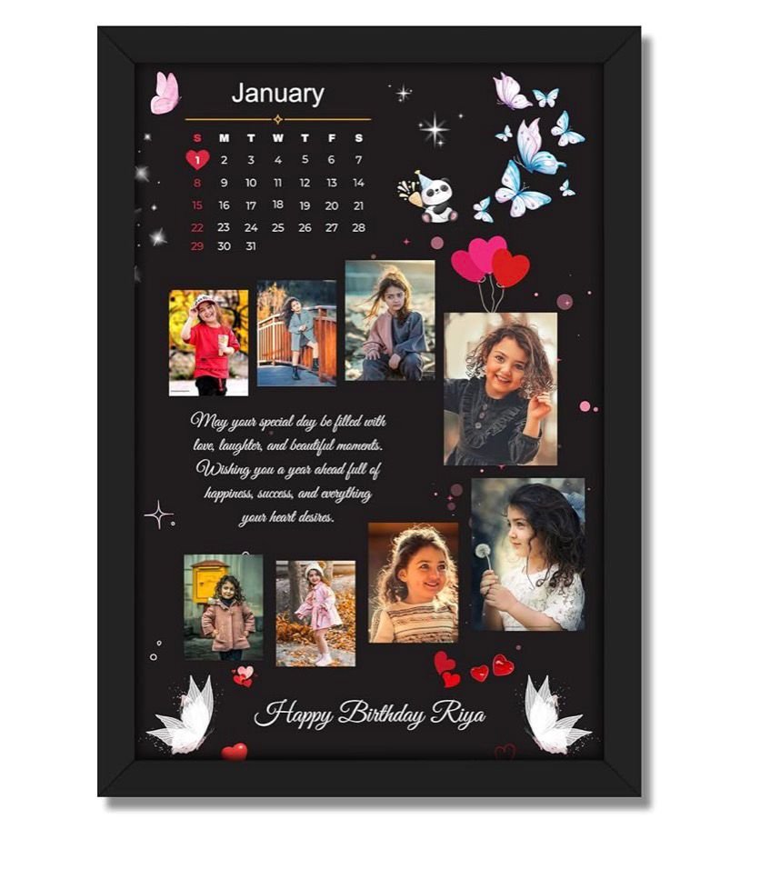 Personalized Birthday Calendar Photo Collage Frame | Customized A4 Birthday Frame with Name, Photos & Special Date