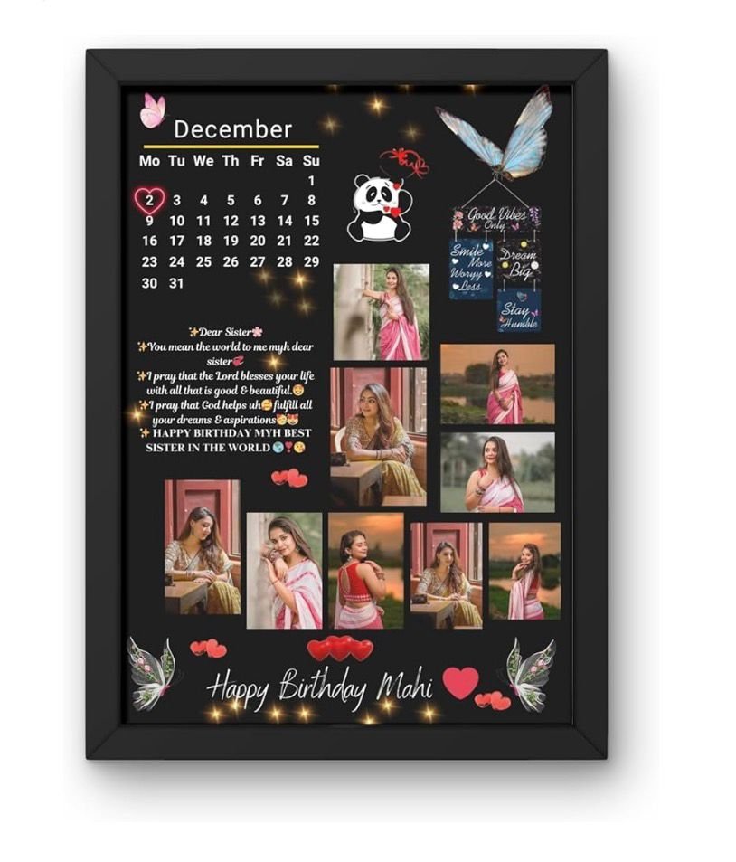 Personalized Birthday Calendar Photo Collage Frame | Customized A4 Birthday Gift with Name, Photos & Special Message